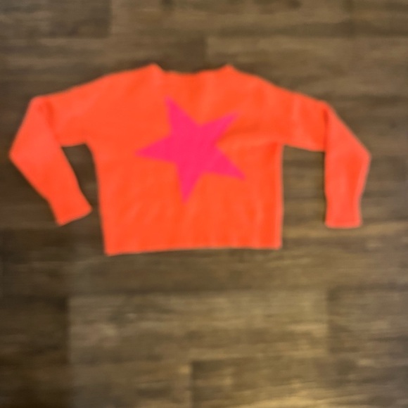 360 Cashmere Vibrant Coral Crew Neck Sweater w/ Pink Star 100% Cashmere - Picture 6 of 8